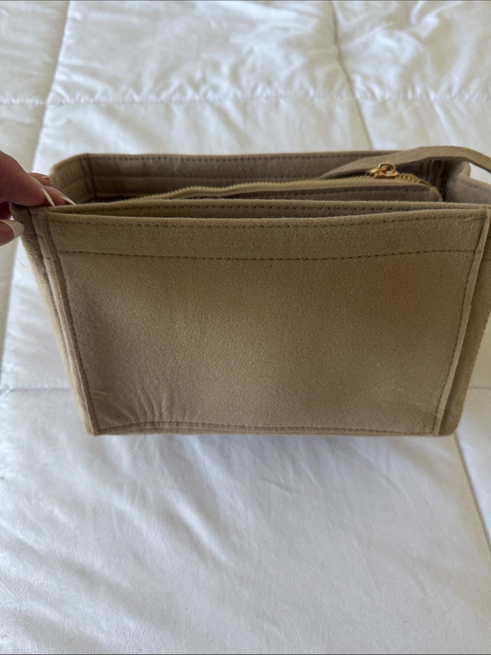 Beige Insert Organizer with Exterior Pockets and Gold Hardware - Picture 4 of 4